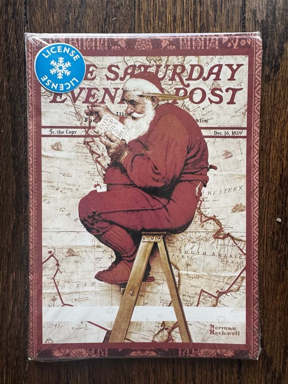 VTG Norman Rockwell Santa at Map 1939 Saturday Evening Post Holiday Cards (6pcs)